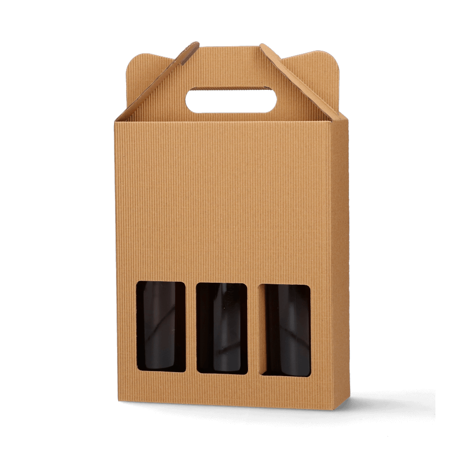 3er Bierträger mit Sichtfenstern – Karton, für 0,33l / 0,5l Flaschen