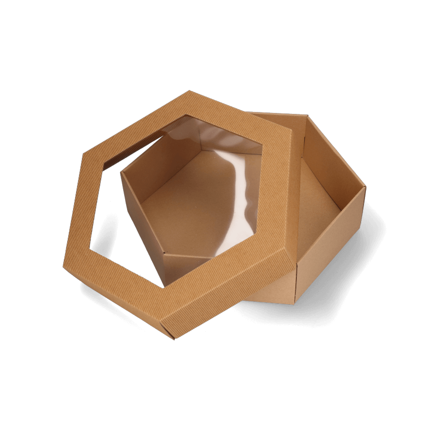 Geschenkbox Sechseckig (Hexagon) transparentem Fenster 380x330x90mm