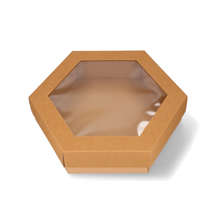 Geschenkbox Sechseckig (Hexagon) transparentem Fenster 380x330x90mm