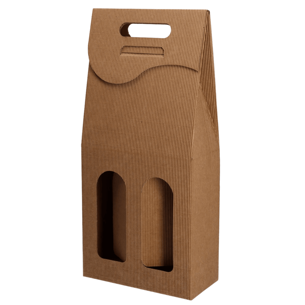 Weinträger mit Sichtfenstern für 2 Flaschen – Recyceltem Karton, für 0,5 l / 0,7 l Flaschen
